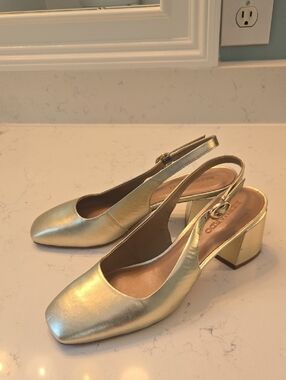 Bernardo Gold Slingback Block Heels